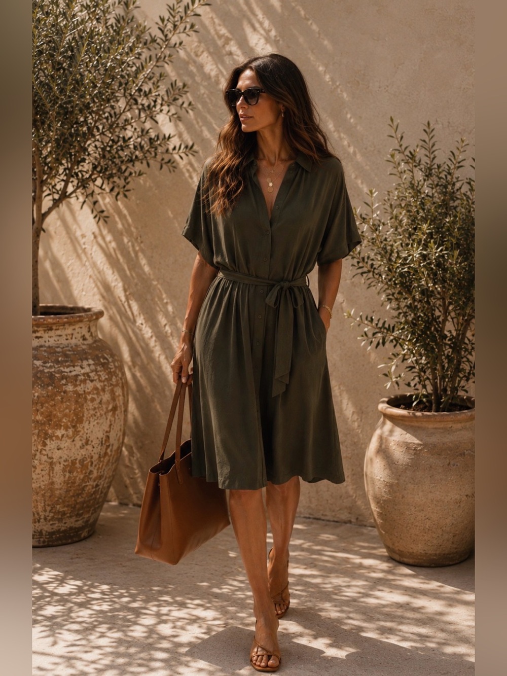 Naïf Montréal Olive Shirt Dress | Quiet Luxury | European Chic, Size S